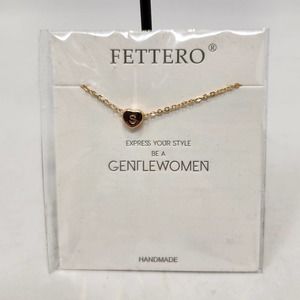 Fettero Initial S Heart Pendant Chain Necklace Gold Tone Dainty Handmade New